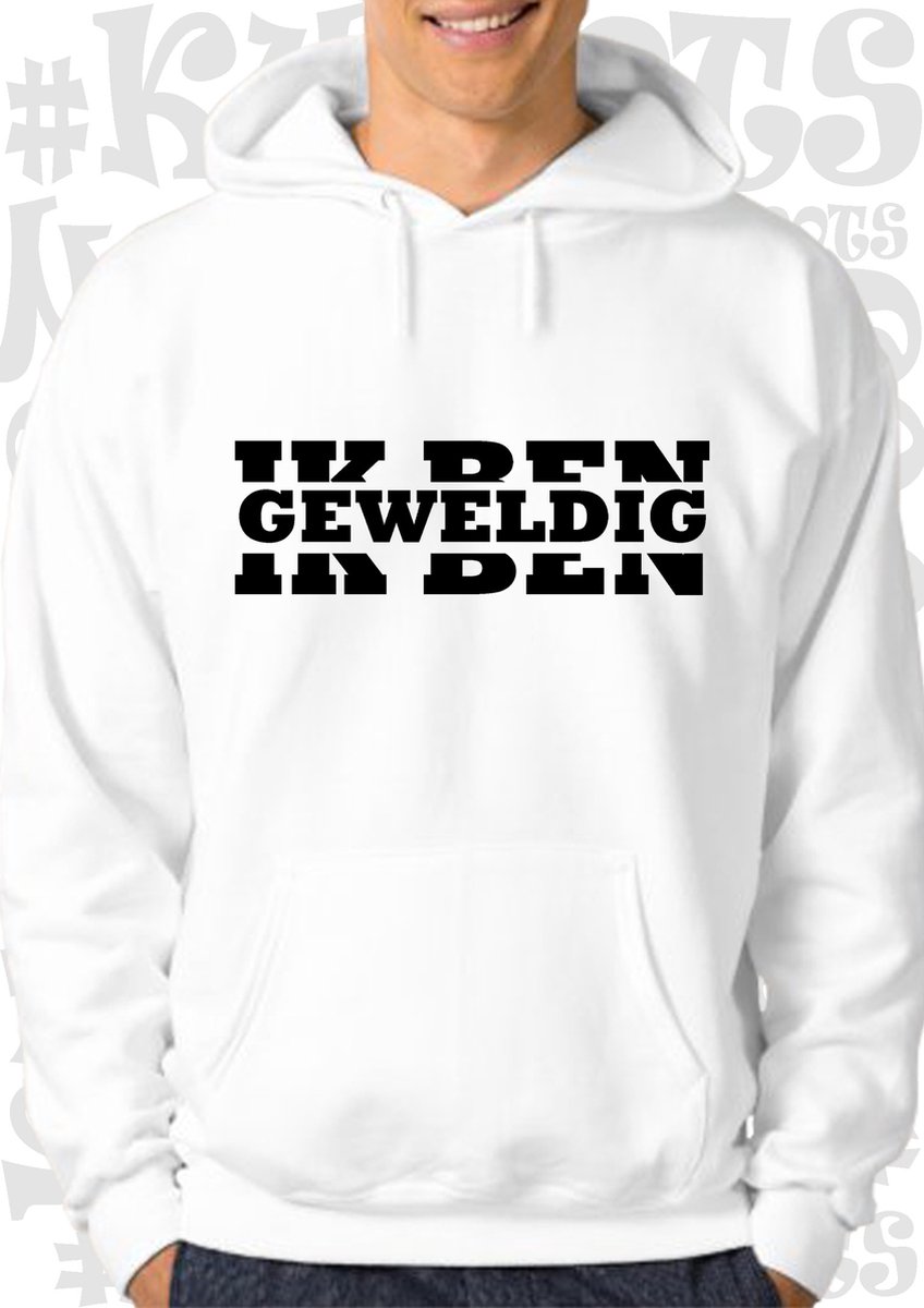 IK BEN GEWELDIG heren hoodie - Wit - Maat M - lange mouwen - Met capuchon en steekzakken - leuke truien | sweaters - grappig - humor - quotes - kwoots - Arrogant